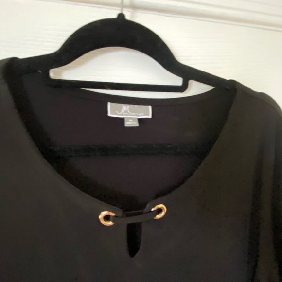 JM Stretchy Black 3/4 Sleeve Tunic with Pink Border on Hems - Picture 2 of 5
